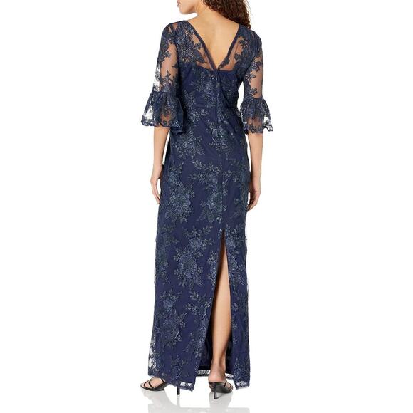 Adrianna Papell Women's Navy Long Sequin Embroidered Column Gown Size 10 - Picture 2 of 9